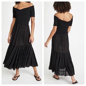 Poupette St Barth Black Soledad Midi Dress Boho Resortwear Wedding Vacation
